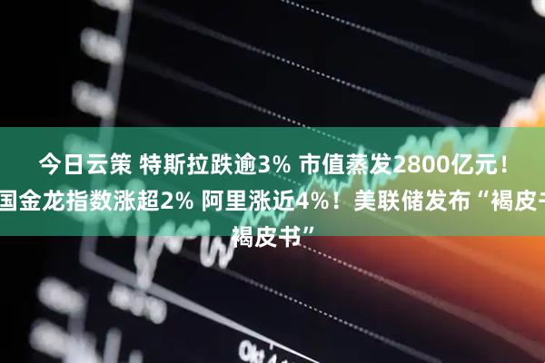今日云策 特斯拉跌逾3% 市值蒸发2800亿元！中国金龙指数涨超2% 阿里涨近4%！美联储发布“褐皮书”